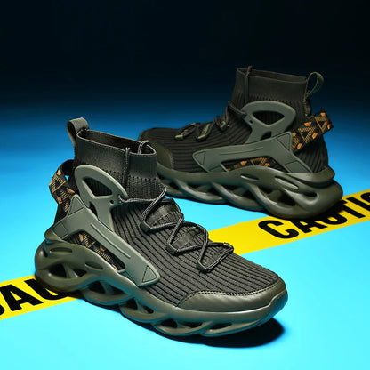 2025 High-Top Elastic Knitted Sports Shoes Trendy Plus Size Men's Shoes Reflective 3D Stereoscopic New Basketball Shoes