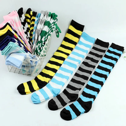 Wide Striped Stockings Women Over Knee High Long Socks Christmas Halloween Cosplay Anime Performance Party Gifts Socks Colorful