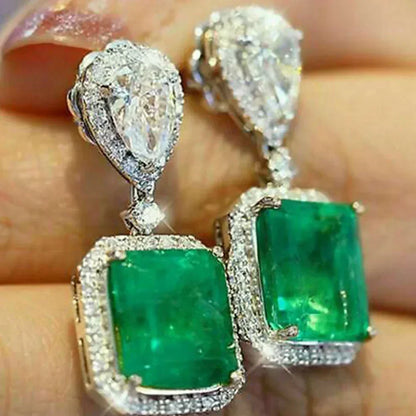 Fashionable Banquet Elegant Emerald Cubic Zirconia Earrings, High-end Inlaid Wedding Style Swaying Jewelry Accessories |...