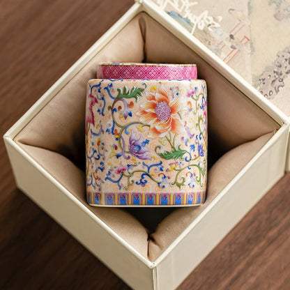 Chinese Ceramic Tea Caddy Painted Jewelry Box Home Seal Candy Nuts Coffee Beans Storage Jar Kitchen Container Home Decoration