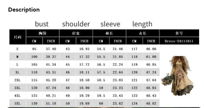 Boho Vintage Print Long Dresses For Women 2025 Casual V Neck Full Sleeve Splice High Waist Loose Dress Autumn Fashion Vestidos - Kimlud
