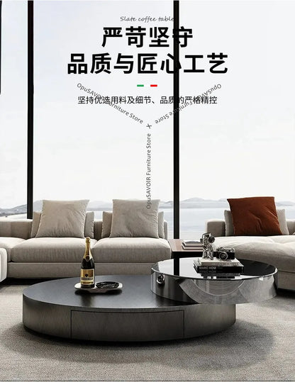 Italian Luxury Oval Coffee Tables Modern Minimalist Rotatable Center Coffee Table Set Stainless Steel Living Room...