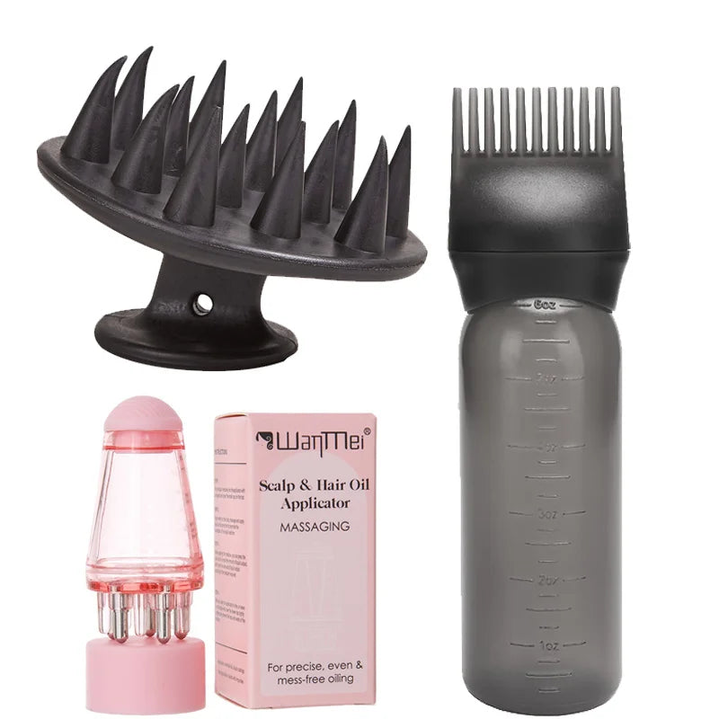 3pcs Silicone Shampoo Brush Scalp Massage Comb Hair Dye Tint Oil Applicator Bottle with Brush Barber Salon Hair Styling...