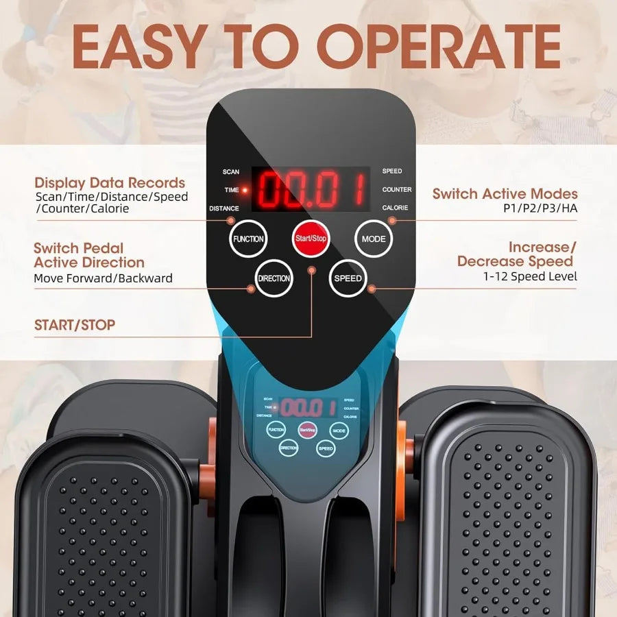 Under Desk Elliptical Electric Seated Pedal Exerciser Quiet and Compact Mini Ellipse Leg Exerciser with Display Monitor Remote