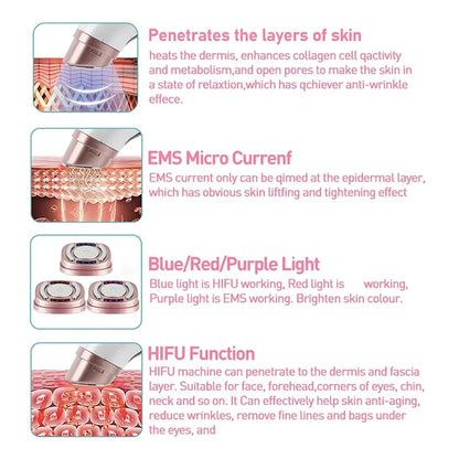 New Mini HIFU Ultrasonic Machine EMS  Microcorriente Facial Lifting Firming Skin Care Anti Wrinkle Massager
