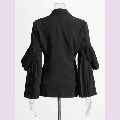 CHICEVER Vintage Solid Blazers For Women Notched Collar Irrgular Design Long Sleeve Spliced Folds Slim Blazer Female Spring New