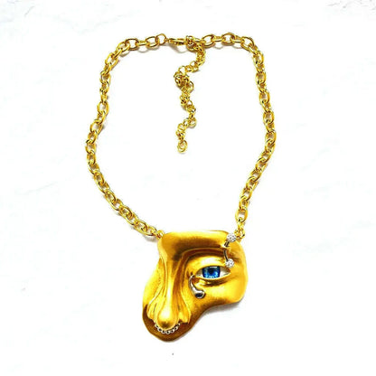 Vintage Baroque Style Alloy Plated Face Shaped Necklace For Women Fashion Jewlery Exaggerated Long Chain Necklace Accessory