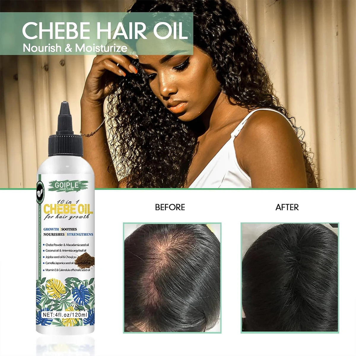 Fast Growth Chebe Oil Hair Regrowth Serum Chebe Powder Repair Damaged Scalp Treatment Anti-Hair Loss Care Moisturize Essence