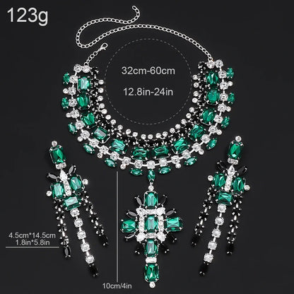 Green Corss Pendant Choker Bridal Collar Charms Party Accessories Statement Necklace Rhinestone Jewelry Pendant Wholesale Gift