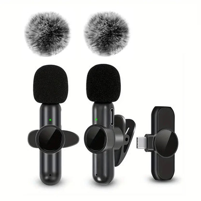Wireless Lavalier Microphone With Windproof Cover Audio Video Recording Mini Mic For iPhone Android Mobile Phone Microphone - Kimlud