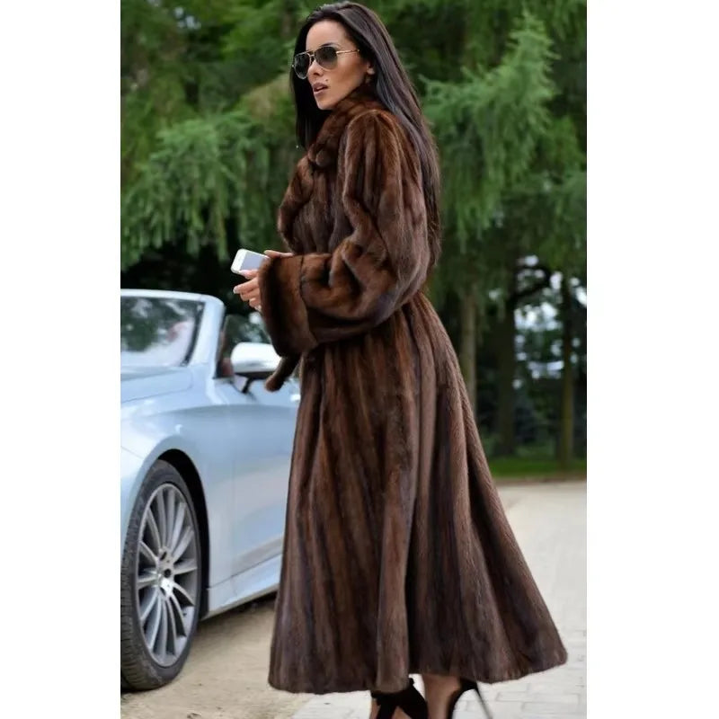 BFFUR Real Mink Full Pelt Mink Fur Coat Winter Women Fashion Warm Clothing Natural Fur Coats Lurxury Collar Fur Long Mink Jacket