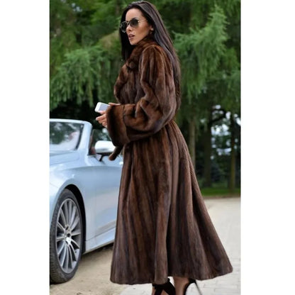 BFFUR Real Mink Full Pelt Mink Fur Coat Winter Women Fashion Warm Clothing Natural Fur Coats Lurxury Collar Fur Long Mink Jacket