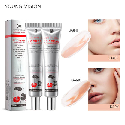 YOUNG VISION 2 Color Brightening CC Cream with Drop Puff for easy use as a makeup base and barrier cream.