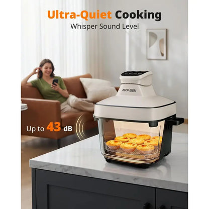 6.3 Qt Glass Air Fryer, 4 Settings & Manual, 105-400℉ Heat, 95% Less Oil, Auto-Pause, Safe for Dishwasher