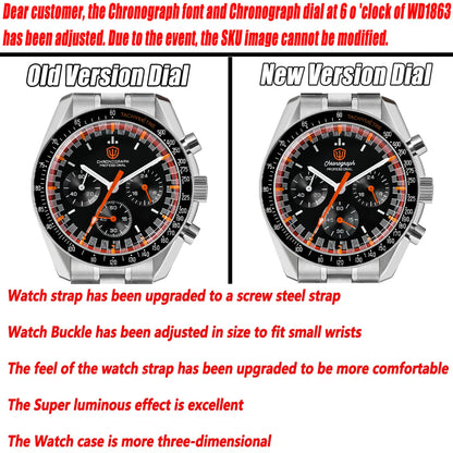 Watchdives WD1863 Quartz Watch VK63 Chronograph Movement Bubble Sapphire Crystal 10Bar Waterproof Luminous 39mm Vintage Watches