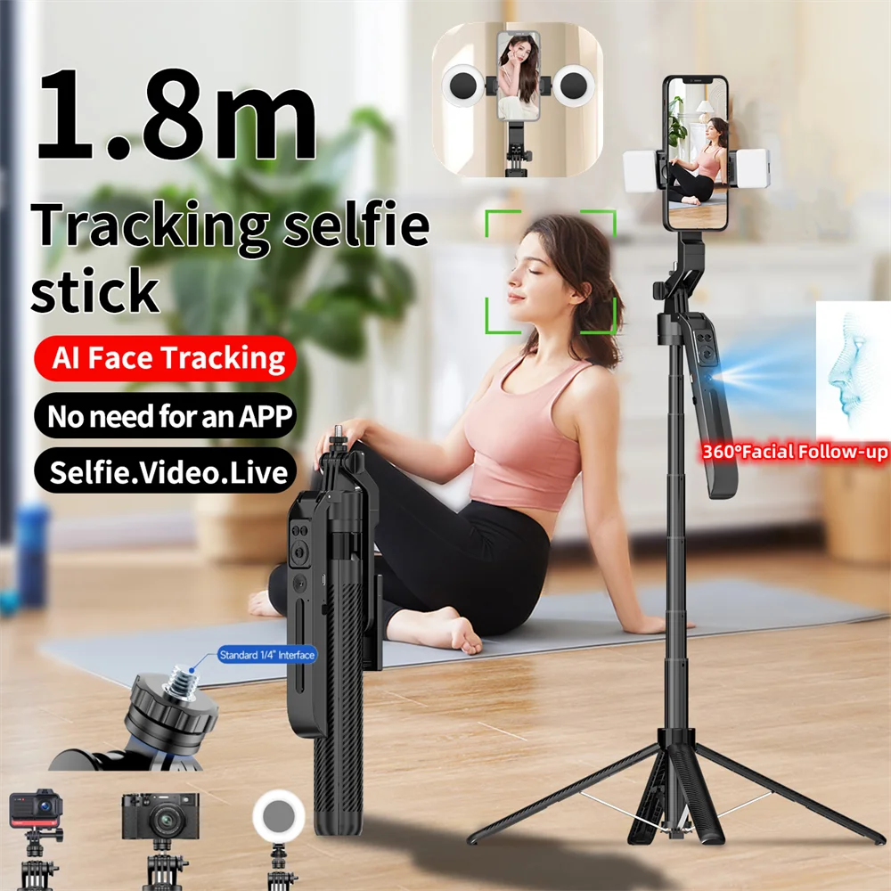 Wireless Selfie Stick Tripod Stand 360 rotation face tracking Handheld stabilizer For Smartphones Balance Steady Shooting Live
