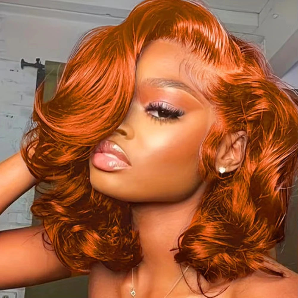 Ginger Wig Human Hair Orange Body Wave Bob Wig Glueless Wig 4x4 Hd Bob Lace Frontal Closure Wigs Human Hair Pre Plucked #350
