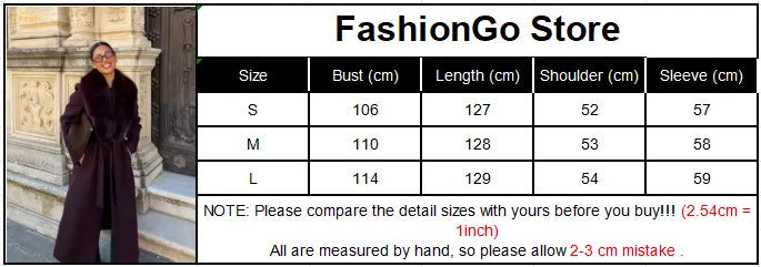 Elegant Fur Collar Woolen Blend Overcoat Women V-neck Full Sleeve Lace Up Loose Long Coat Lady Daily Commute Street Outerwear