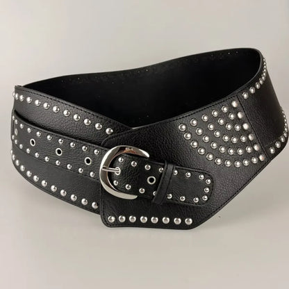 Designer belt Vintage Punk Studded Belt  Chain Y2K Metal Pu Western Cowboy Wide Waistband Waist Belts Sexy Hiphop Men Skeleton B