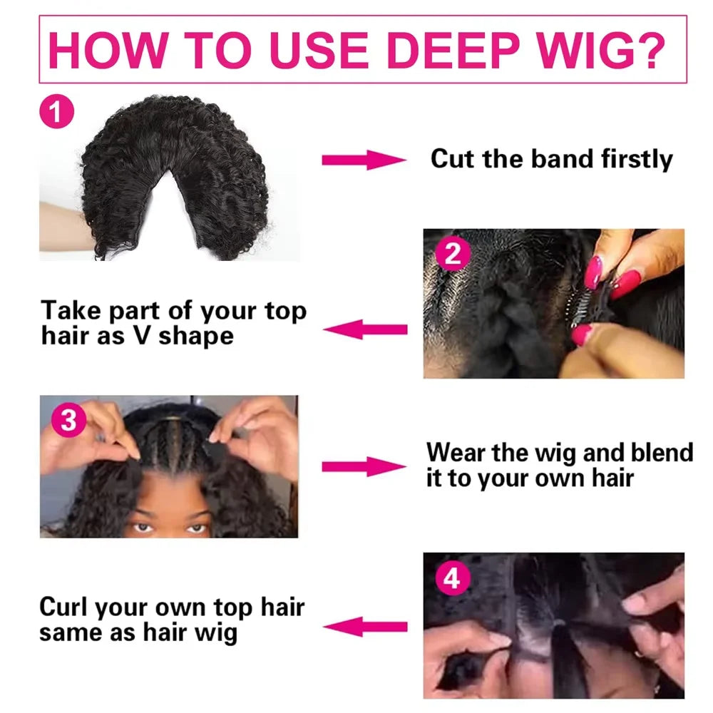 Upgraded V Part Wig Kinky Curly Wig Easy Install Brazilian 32Inch 200% Density Natural Color Deep Wave No Leave Out Human Remy Hair For Women