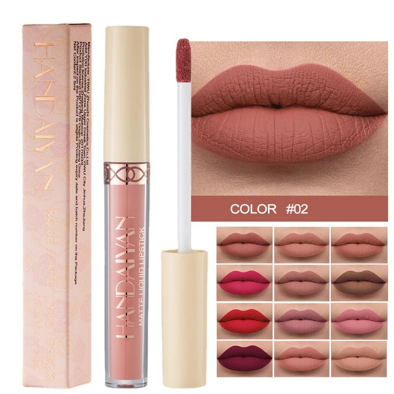 Handaiyan 12 Colors Matte Dark Purple Lip Gloss Longlasting Red Nude Nude Liquid Lipsticks Non-stick Cup Lip Tint Makeup Pigment