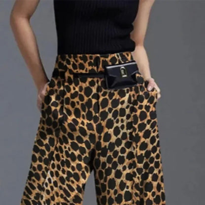 UOOZEE Women High Street Leopard Printed Pants 2025 New Arrivals Casual Loose Split-Front High-Waist Wide Leg Trousers Bottoms