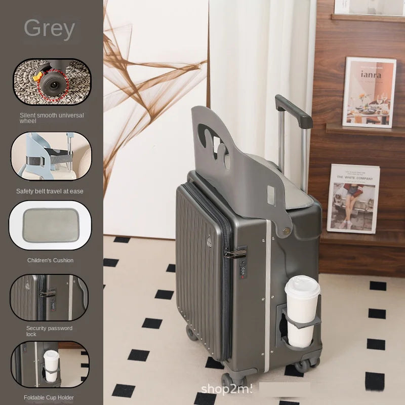 2025 New suitcase for children can Sit 20/22 inch Ride on Luggage Front Opening Sturdy Thickened Travel suitcase with Cup Holder - Kimlud