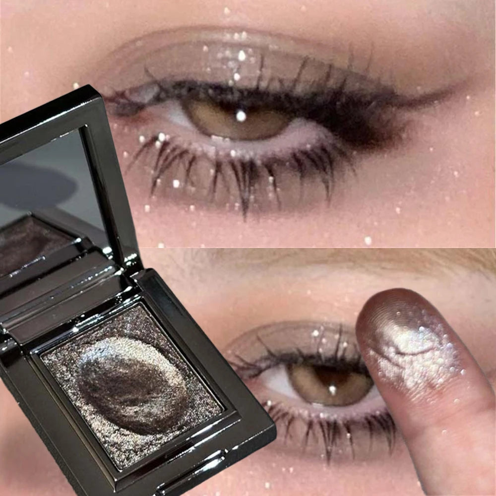 Metallic Glitter Eyeshadow Cream Sparkling Mousse Shimmer Highlighter Pressed Pigments Punk Purple Pearlescent Eyeshadow...