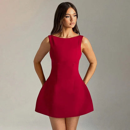 2025 New Arrival Women's Sexy Fit Short Backless Basic Mini Dress Solid Color Simple Arrival Basic Mini Dress for Women...
