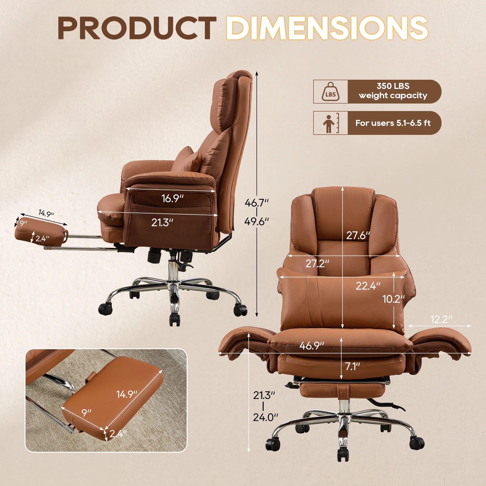 TCGBKAF Big and Tall Office Chair Executive Chair Brown PU Leather Criss Cross Chair with Adjustable Backrest and Flip...
