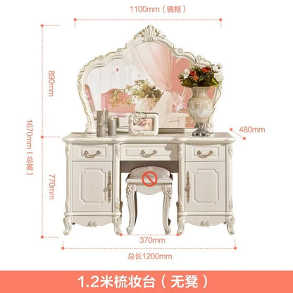 European Luxury Vanity Table Girls Wooden White Tall Vanity Table Makeup Nordic Penteadeira De Maquiagem Bedroom Furniture - Kimlud