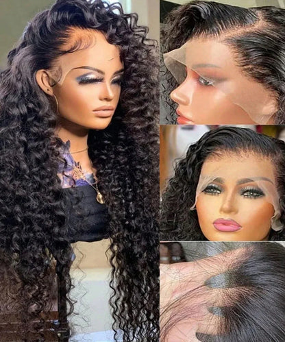 Deep Wave Lace Front Wigs Human Hair 250% Density 13x4 HD Transparent Deep Wave Frontal Wigs Human Hair With Baby Hair Natural Color Halloween Season