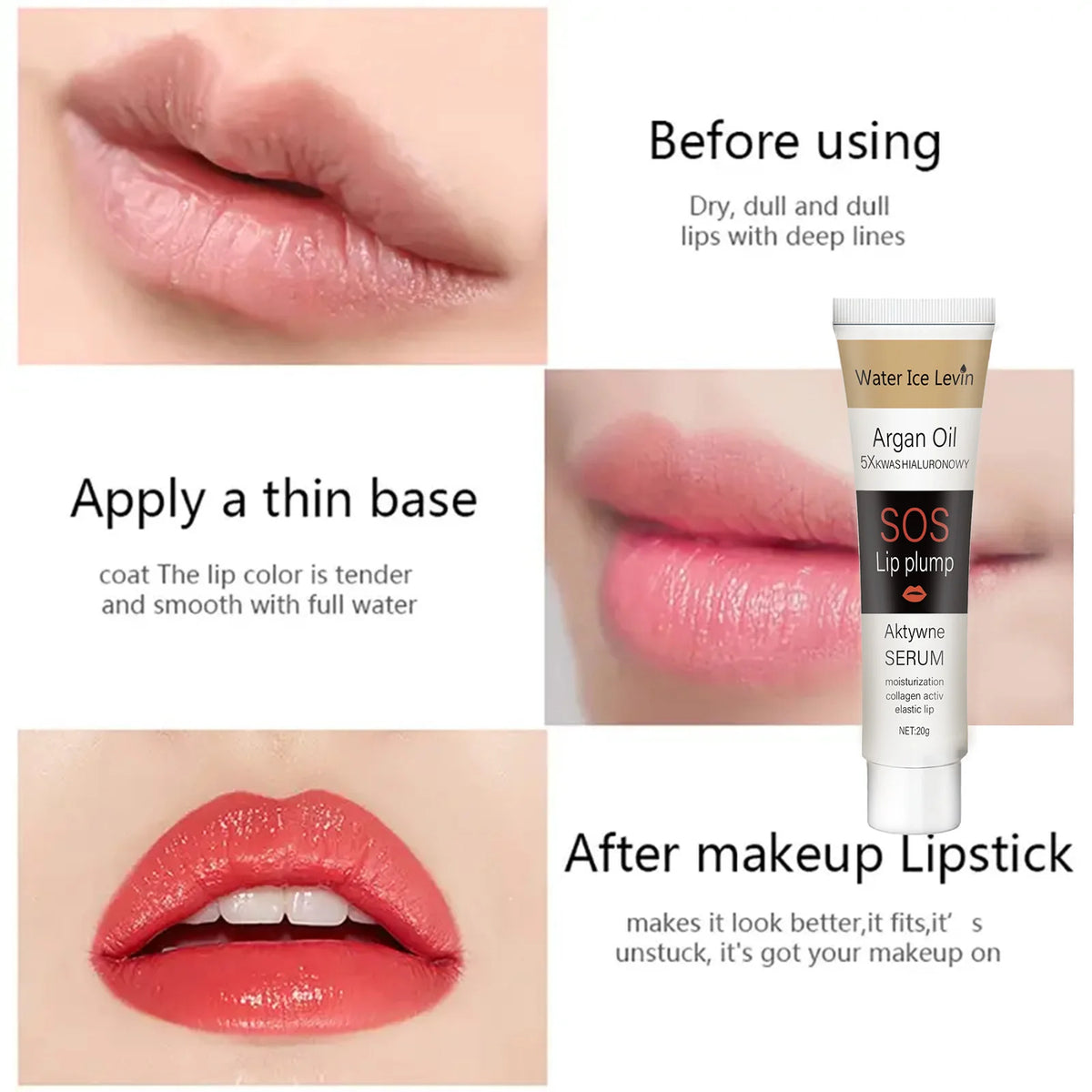 Moroccan Argan Oil Lip Plumping Essence - Moisturizing and Nourishing Lip Balm, Suitable for All Skin Types, Berry Tone,...
