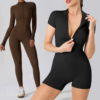 Warm Longsleeve Jumpsuts Women Thickened Sport Overalls Gym Set Zipper Fitness Bodysuits Winter Jumpsuit Workout Tracksuit - Kimlud