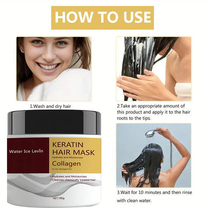 Keratin Hair Mask. Hydrolyzed Keratin Collagen. Hydrates Moisturizes. Repairs Dry Damaged Hair. Coconut Argan Oils....