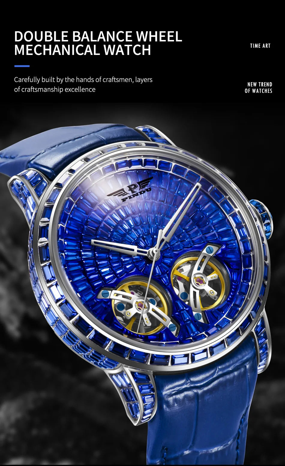 Mechanical Watch Men PINDU Design Top Luxury Double Flying Wheel Watch Sapphire Glass Waterproof Diamond Watch Leather...