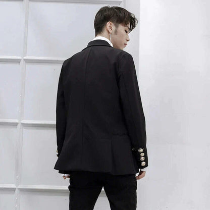 Spring And Summer New Black Personality Men's Jackets Singer Stage Suit Double Breasted Large Size Male Clothes Banquet Wedding