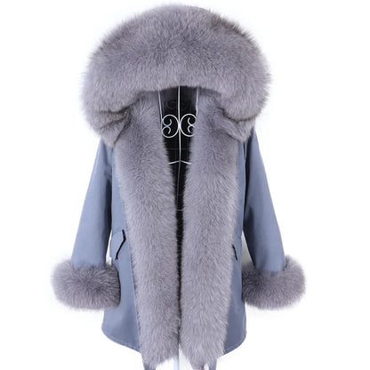2023 Super Hot  Winter Jacket Hooded Long Overcoat Parkas Female Clothes Removable Real Fox Fur Collar Coats Woman