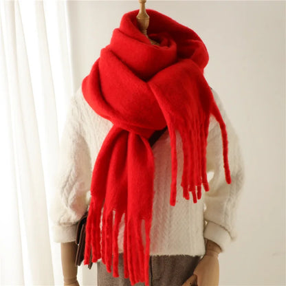 2025 Women Scarf Winter Warm Thick Shawl Wraps Fashion Solid Color Pashmina Scarves Long Tassel Hijab Stoles Bufanda Cashmere - Kimlud