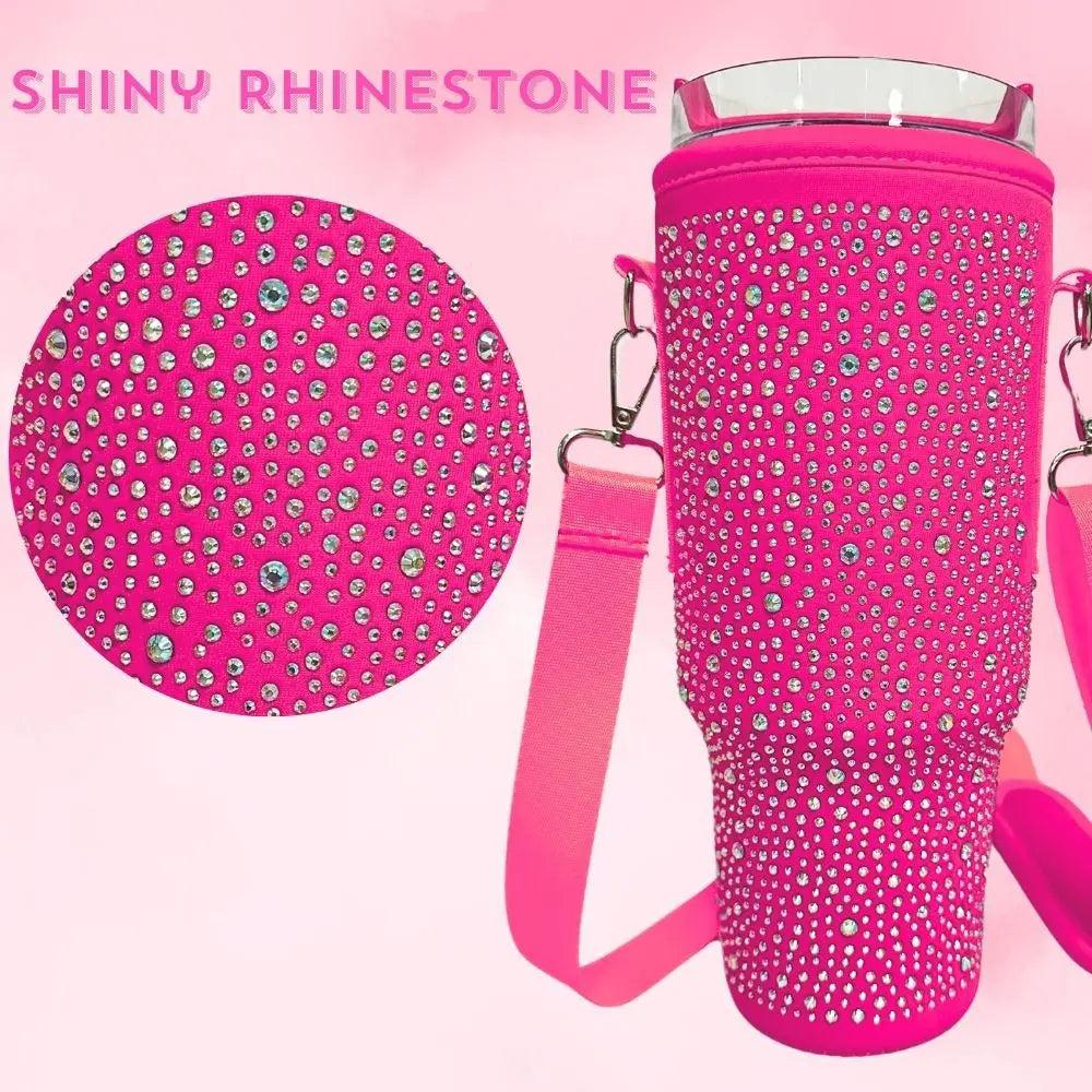 40oz bling shiny rhinestone Water Bottle Bag protecting case For Stanley Quencher Cup Sleeve Strap Pouch