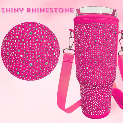 40oz bling shiny rhinestone Water Bottle Bag protecting case For Stanley Quencher Cup Sleeve Strap Pouch