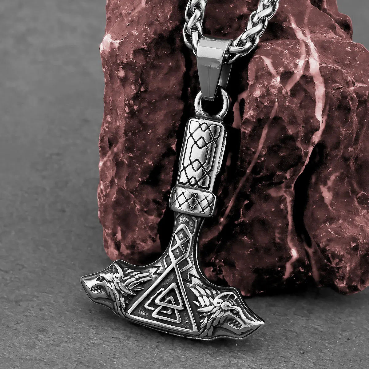 Vintage Viking Wolf Head Thor's Hammer Necklace Men Nordic Valknut Odin Symbol Pendant Necklace Fashion Stainless Steel Jewelry