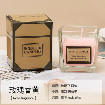 Candy Color Fragrance Candle Fragrance Environment Glass Square Cup Bedroom Household Decoration Small and Fresh