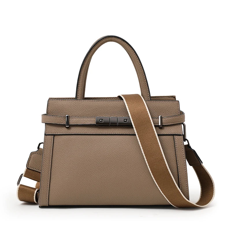 Minimalist Litchi Grain Cow Leather Tote Bag Ladies Metal Decor Top Handle Handbag Adjustable Strap Daily Shoulder Purse...