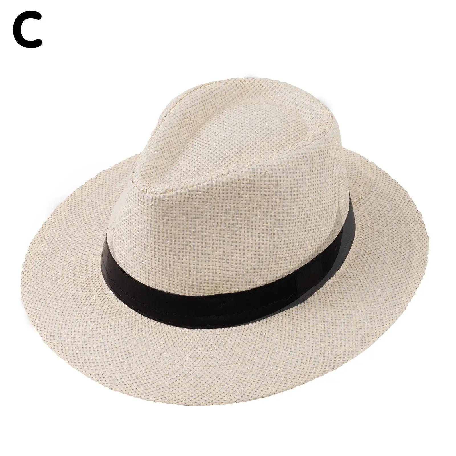 Fashion Unisex Panama Straw Hat Men Women Summer Casual Beach Flat Straw Hat Sunshade Wide Brim Jazz Fedora Cowboy Sun Hat