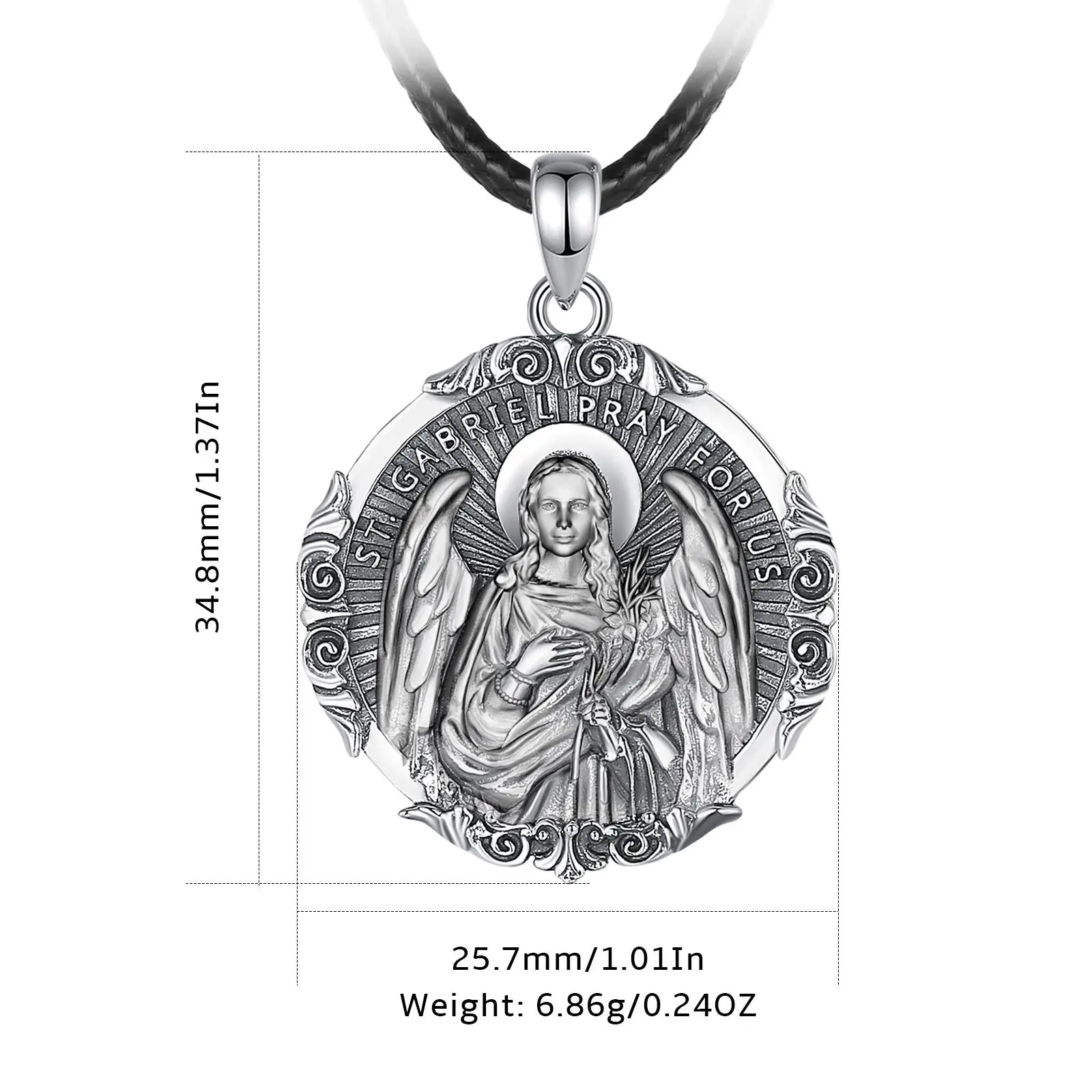 Eudora 925 Sterling Silver Saint Gabriel Archangel Necklace Vintage Amulet Pendant for Men Women Religious Believers Jewelry