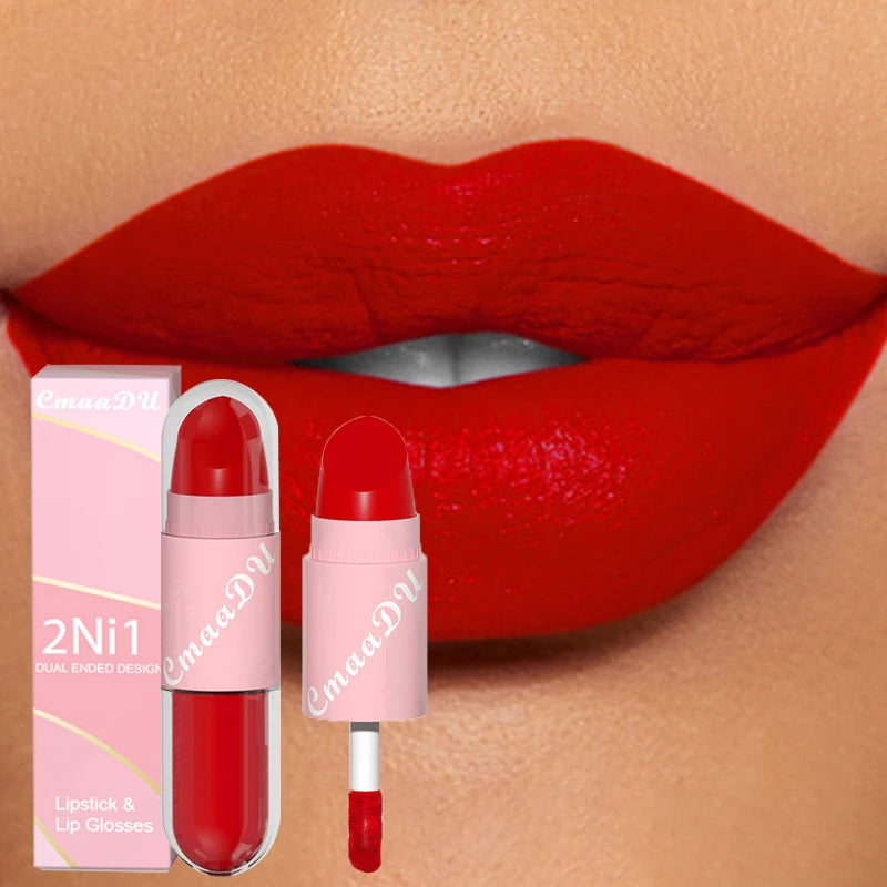18Color 2 in 1 Sexy Red Brown Matte Liquid Lipstick Double Head Purple Lip Gloss Moisturizer Lasting Waterproof Lip...