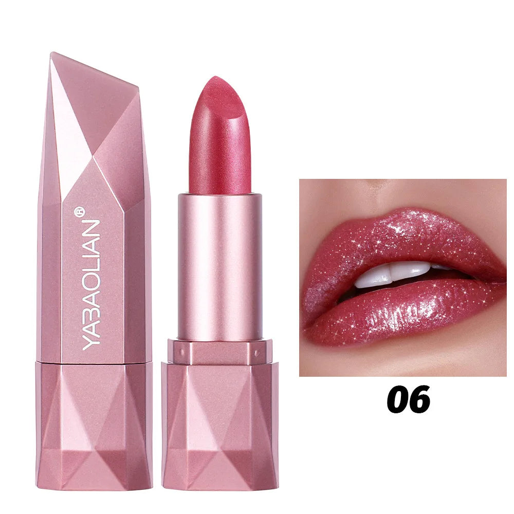 Diamond Shine Lipstick, Pearlescent Golden Lipstick with Fine Glitter, High Gloss Hydrating Long Lasting & Non-Drying...