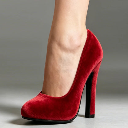 Elegant 6 Inch Purple Suede High Heel Pumps Women Sexy Block Heel Vintage Office Party Dress Shoes Plus Size 36-46