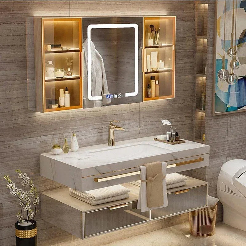 Modern Slate Bathroom Cabinet with Smart Mirror Ceramic Double Washbasin Bathroom Vanity Cabinets Under Sink Bathroom Furniture - Kimlud